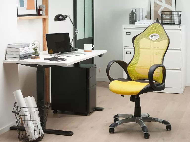 Beliani Silla De Oficina Reclinable De Poliéster Amarillo/negro/plateado ICHAIR - Imagen 2