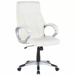 Beliani Silla De Oficina Reclinable De Piel Sintética Blanco Crema/plateado TRIUMPH -Sillas Ventas undef src sa picid 493677 type color image scaled