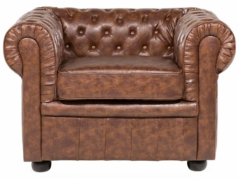 Beliani Sillón En Piel Color Marrón Dorado CHESTERFIELD 5 Beliani Sillón En Piel Color Marrón Dorado CHESTERFIELD - Imagen 3