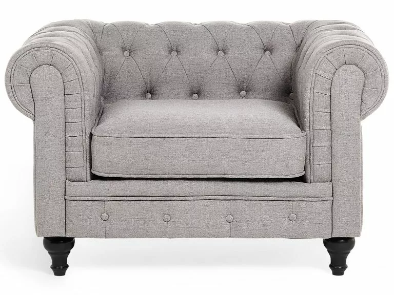 Beliani Sillón Tapizado Color Gris Claro CHESTERFIELD - Imagen 5