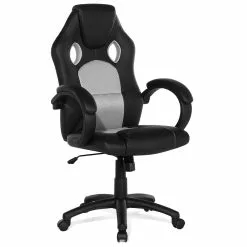 Beliani Silla De Oficina Reclinable De Piel Sintética Negro/gris Claro FIGHTER