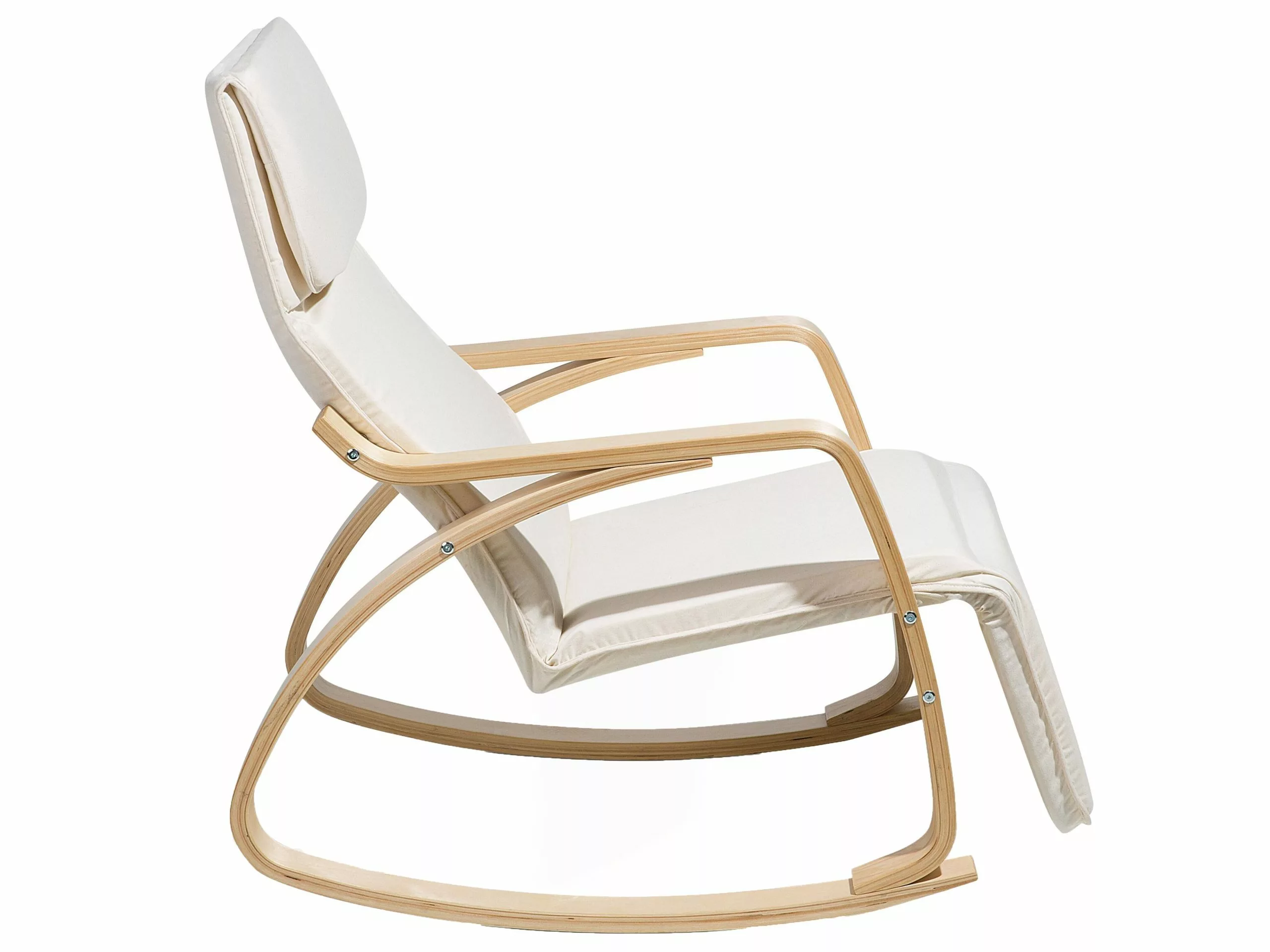 Beliani Silla Mecedora De Poliéster Beige Crema/madera Clara WESTON - Imagen 5