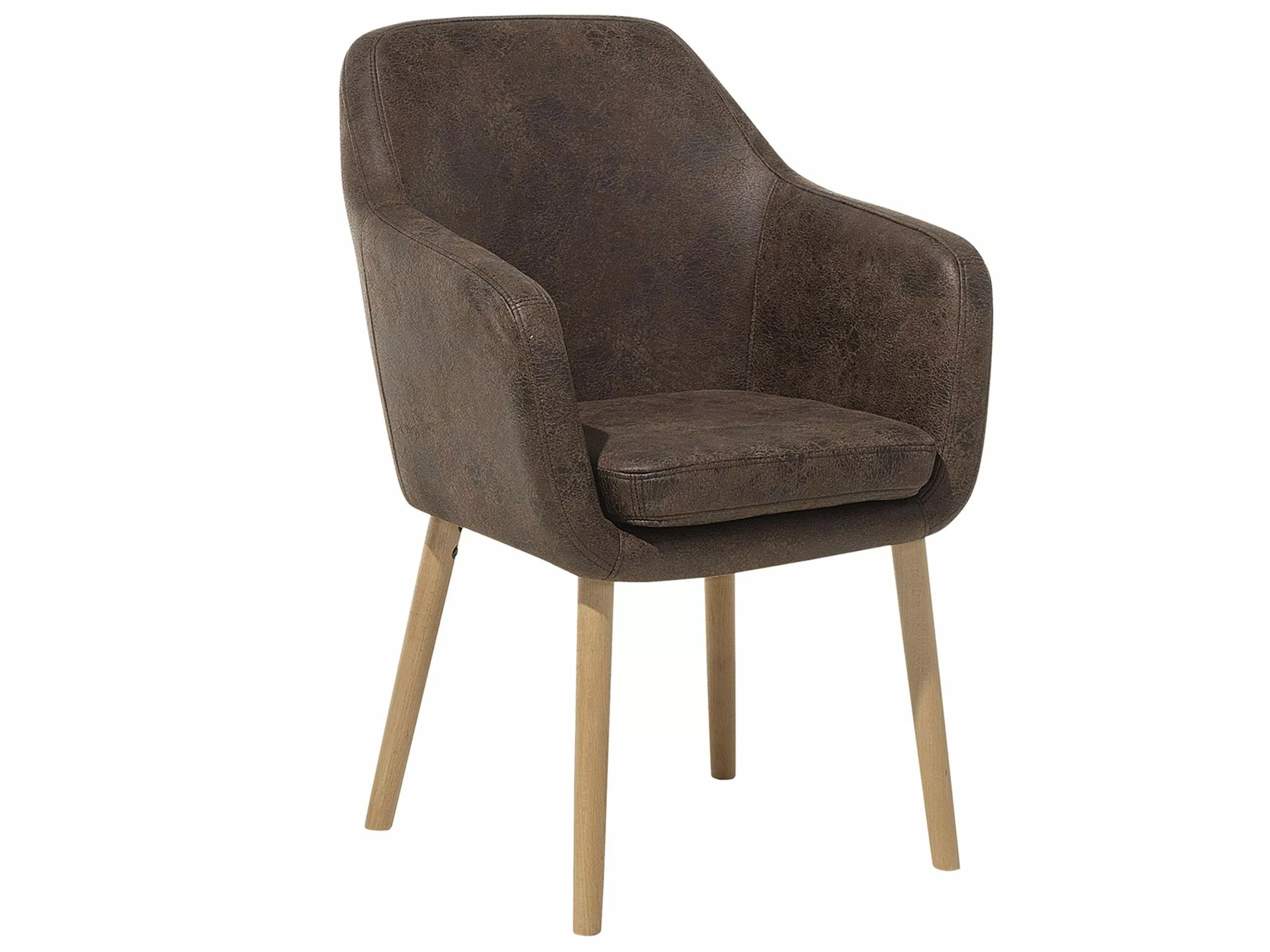 Beliani Silla De Comedor De Piel Sintética Marrón Oscuro/madera Clara YORKVILLE 3 Beliani Silla De Comedor De Piel Sintética Marrón Oscuro/madera Clara YORKVILLE