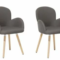 Beliani Conjunto De 2 Sillas De Comedor De Poliéster Gris Pardo/madera Clara BROOKVILLE