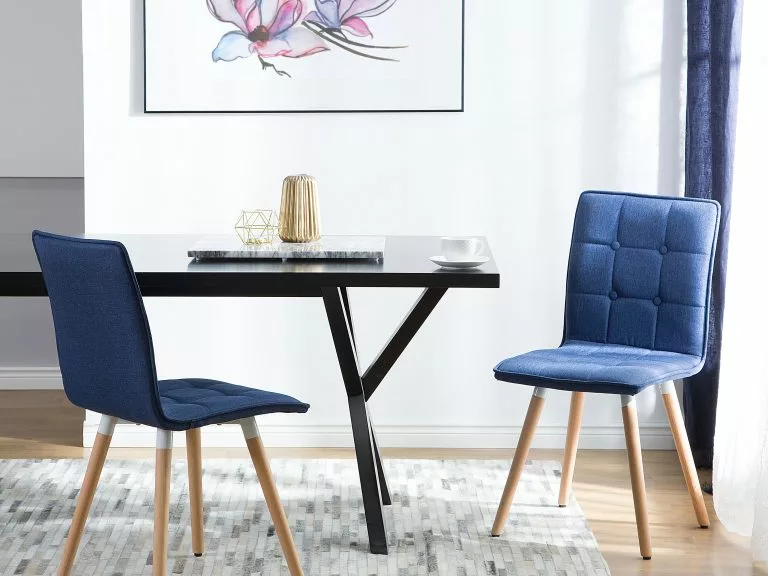 Beliani Conjunto De 2 Sillas De Comedor De Poliéster Azul Marino/madera Clara BROOKLYN - Imagen 2