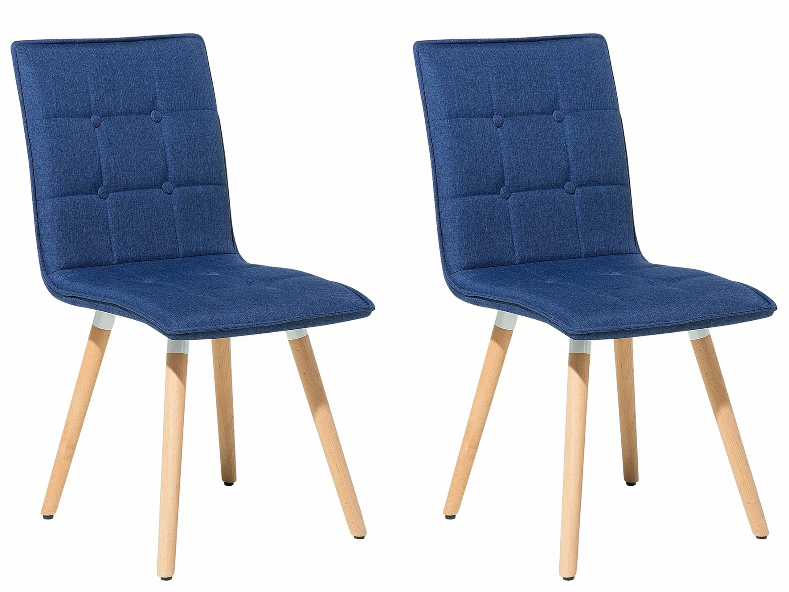 Beliani Conjunto De 2 Sillas De Comedor De Poliéster Azul Marino/madera Clara BROOKLYN