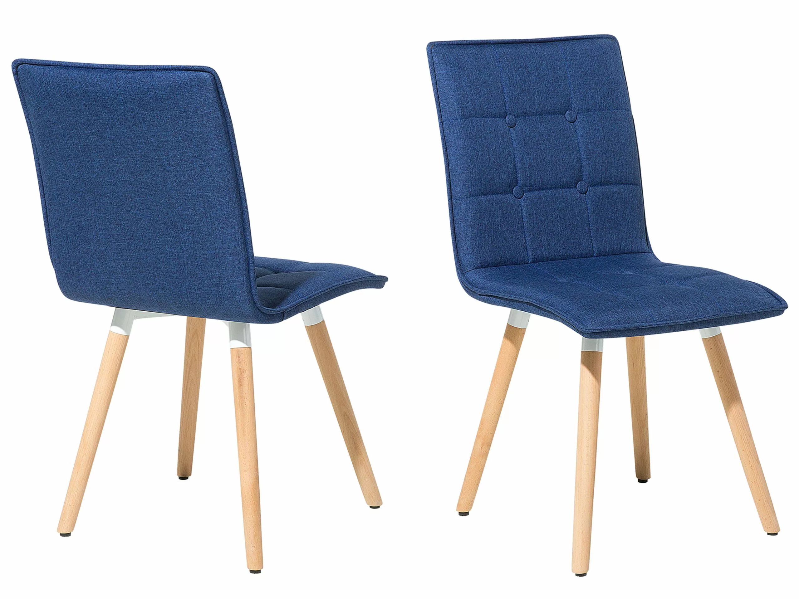 Beliani Conjunto De 2 Sillas De Comedor De Poliéster Azul Marino/madera Clara BROOKLYN - Imagen 3