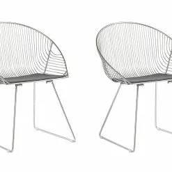 Beliani Conjunto De 2 Sillas De Comedor De Metal Plateado AURORA