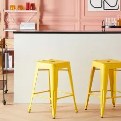 Beliani Conjunto De 2 Taburetes De Metal Amarillo/dorado 60 Cm CABRILLO -Sillas Ventas undef src sa picid 705355 type color image scaled