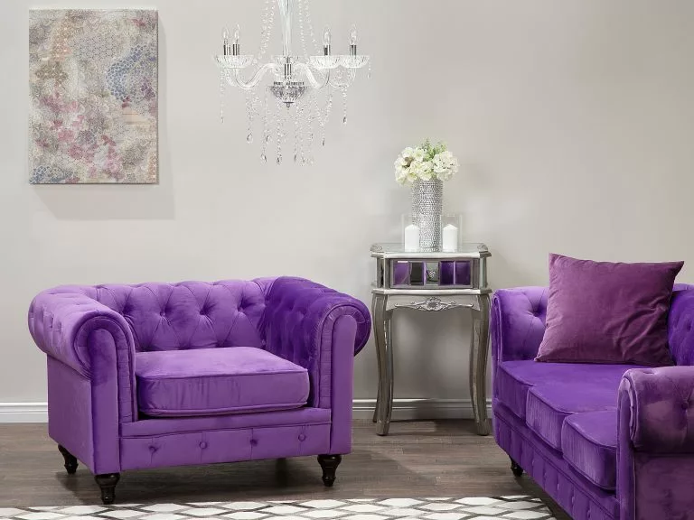 Beliani Sillón De Terciopelo Violeta/madera Oscura CHESTERFIELD 4 Beliani Sillón De Terciopelo Violeta/madera Oscura CHESTERFIELD - Imagen 2