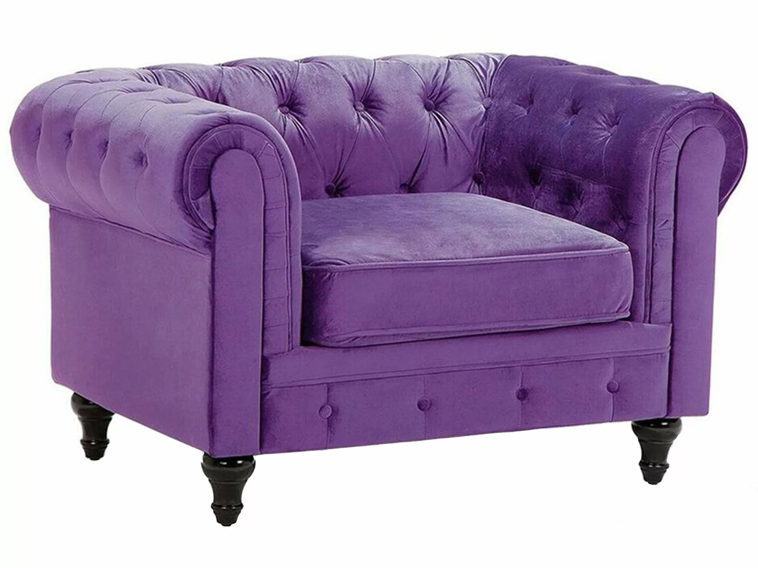 Beliani Sillón De Terciopelo Violeta/madera Oscura CHESTERFIELD 3 Beliani Sillón De Terciopelo Violeta/madera Oscura CHESTERFIELD