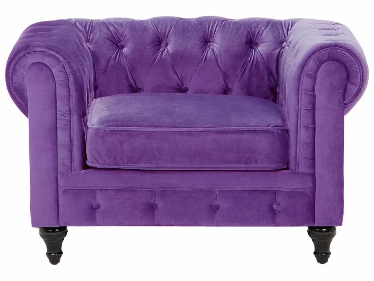 Beliani Sillón De Terciopelo Violeta/madera Oscura CHESTERFIELD 6 Beliani Sillón De Terciopelo Violeta/madera Oscura CHESTERFIELD - Imagen 4