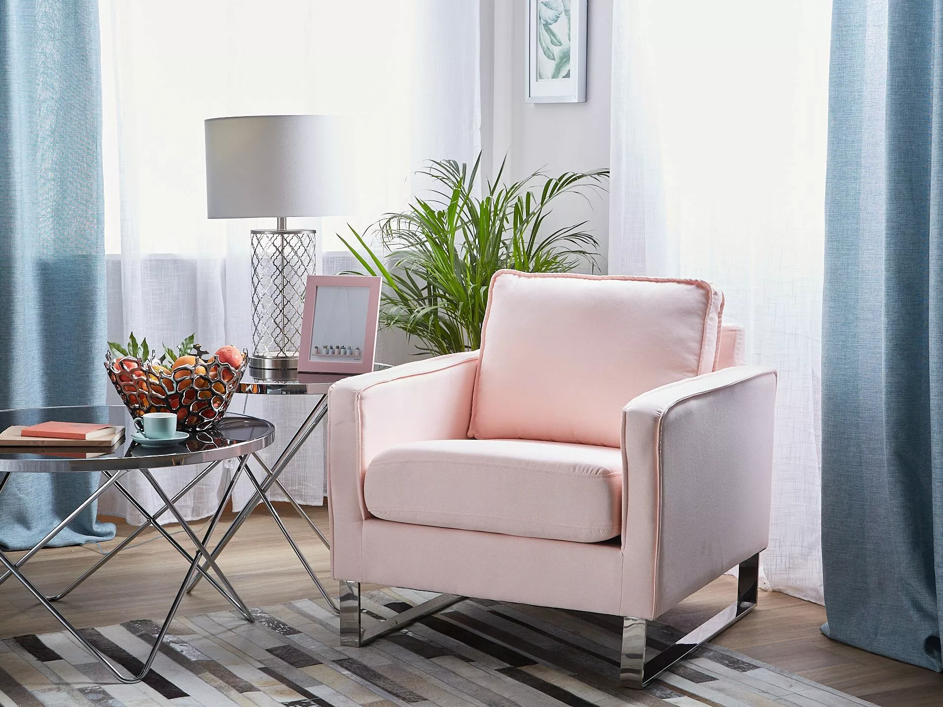 Beliani Sillón De Poliéster Rosa/plateado VIND - Imagen 2