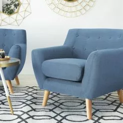 Beliani Sillón De Poliéster Azul/madera Clara MOTALA -Sillas Ventas undef src sa picid 707814 type color image scaled