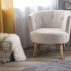 Beliani Sillón Tapizado Blanco Crema ODENZEN -Sillas Ventas undef src sa picid 710463 type color image scaled