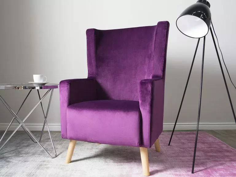 Beliani Sillón De Terciopelo Violeta/madera Clara ONEIDA - Imagen 2