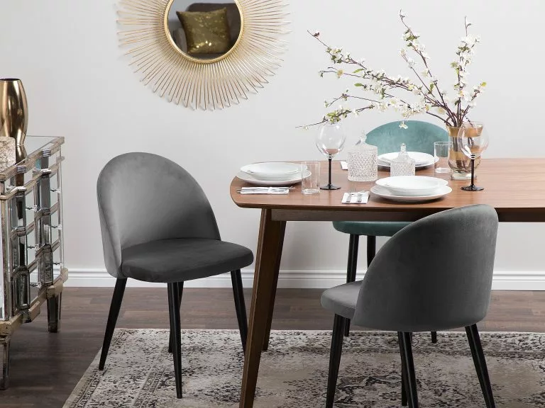 Beliani Conjunto De 2 Sillas De Comedor De Terciopelo Gris/negro VISALIA 3 Beliani Conjunto De 2 Sillas De Comedor De Terciopelo Gris/negro VISALIA - Imagen 2