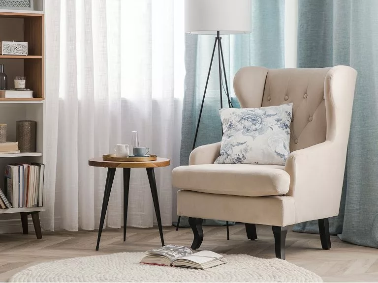 Beliani Sillón De Terciopelo Beige/madera Oscura ALTA - Imagen 2