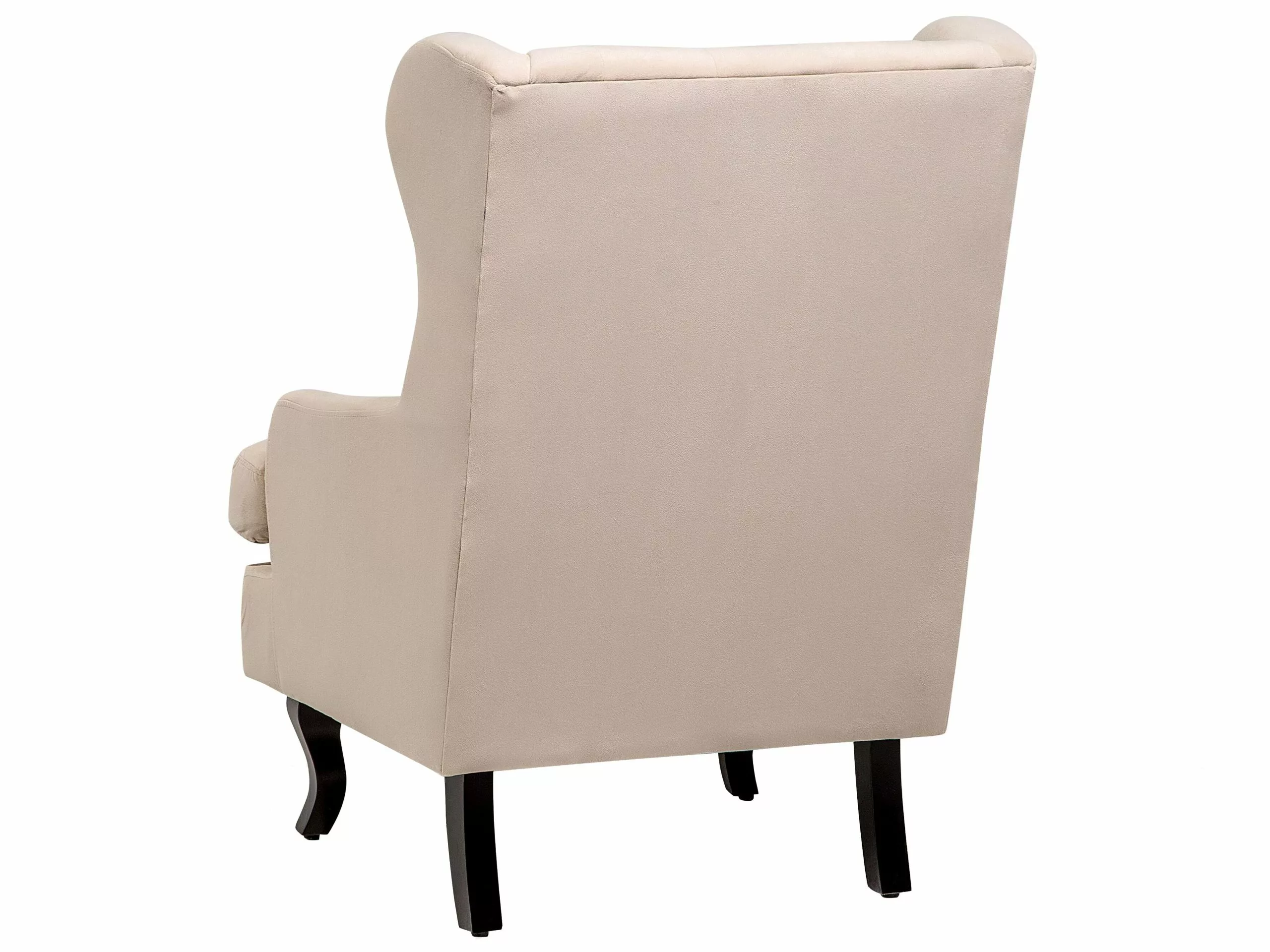 Beliani Sillón De Terciopelo Beige/madera Oscura ALTA - Imagen 7