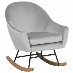Beliani Silla Mecedora De Terciopelo Gris Claro/madera Clara OXIE