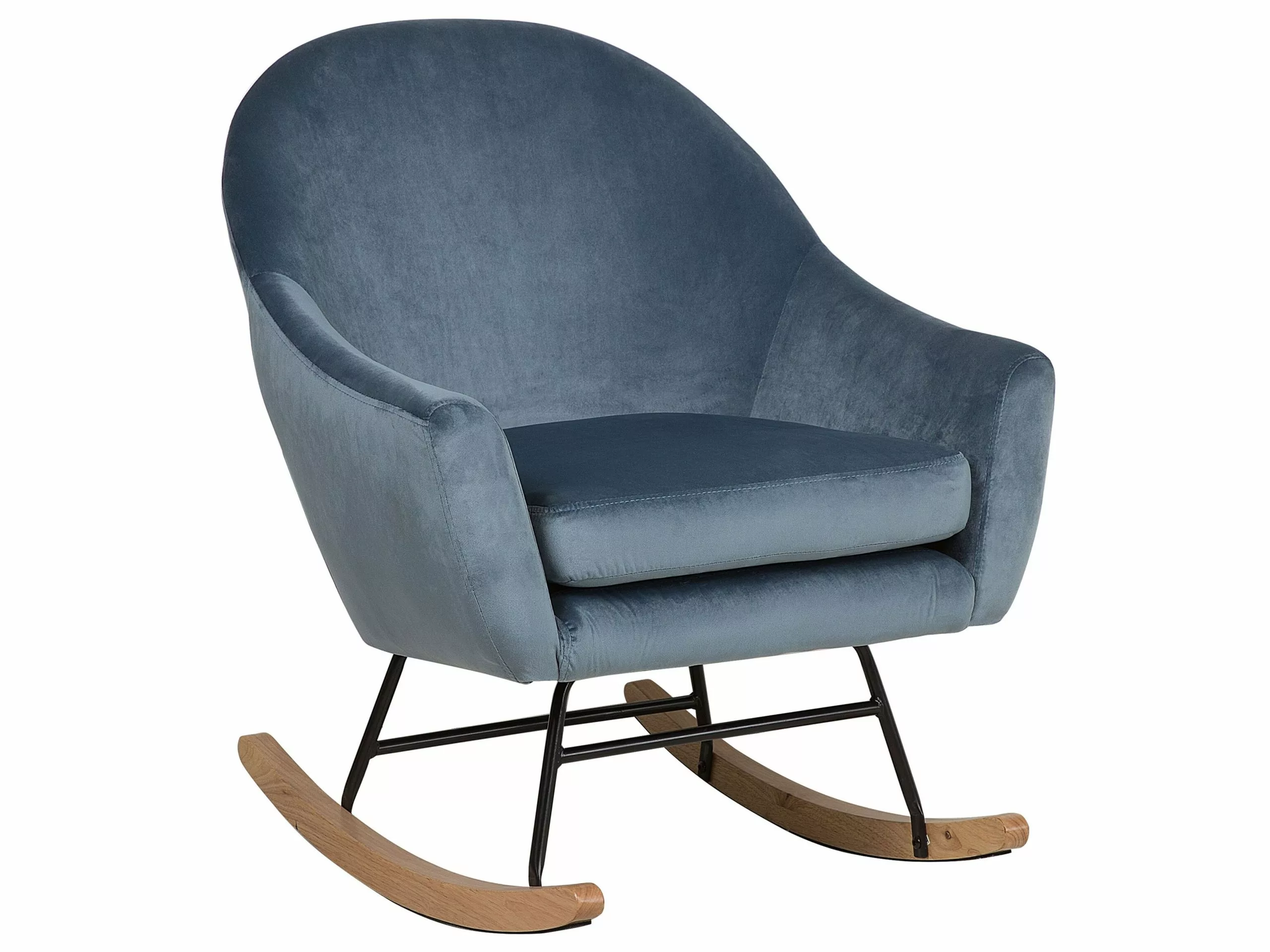 Beliani Silla Mecedora De Terciopelo Azul Oscuro/madera Clara OXIE