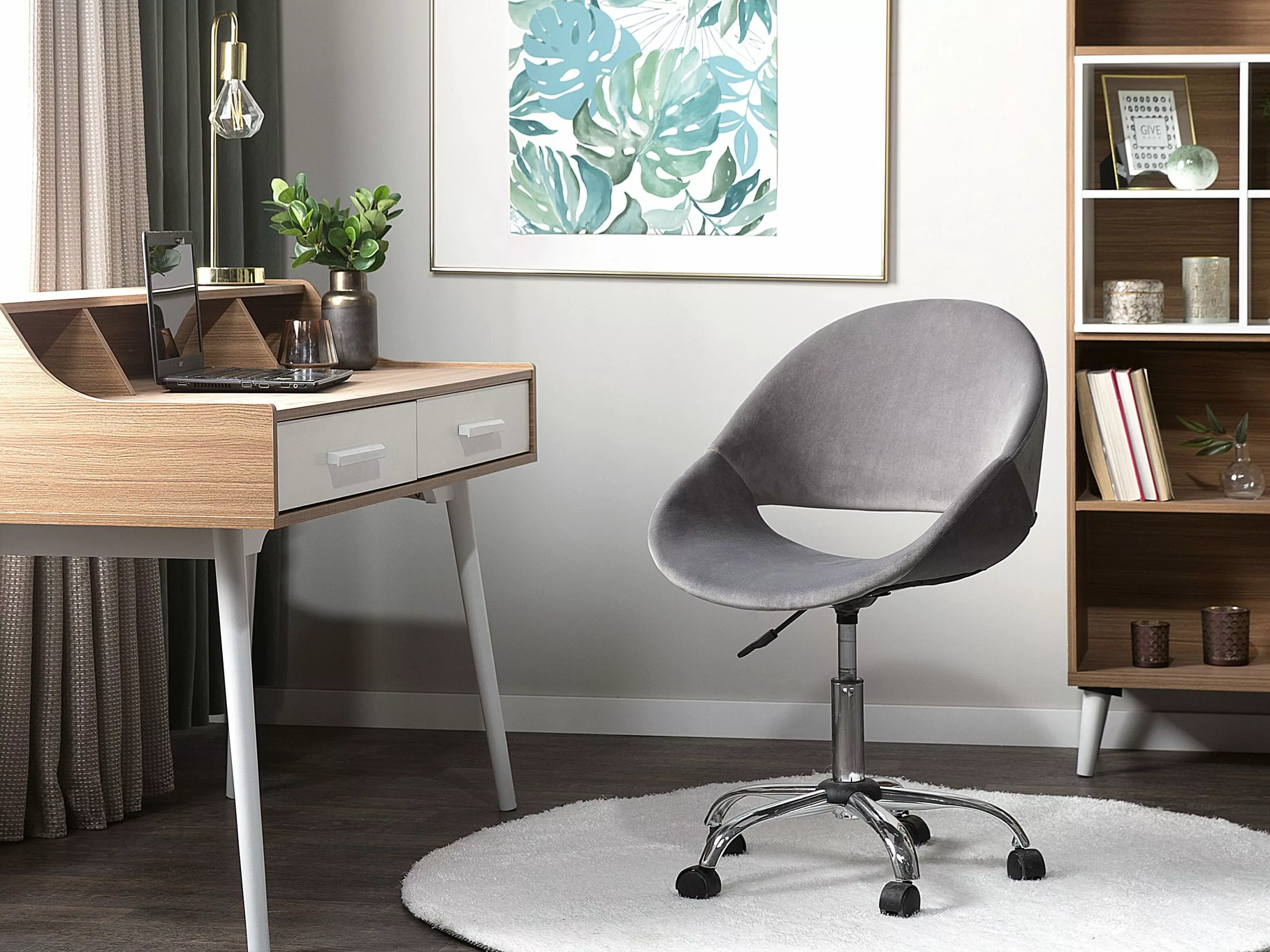 Beliani Silla De Oficina De Terciopelo Gris/plateado SELMA 4 Beliani Silla De Oficina De Terciopelo Gris/plateado SELMA - Imagen 2