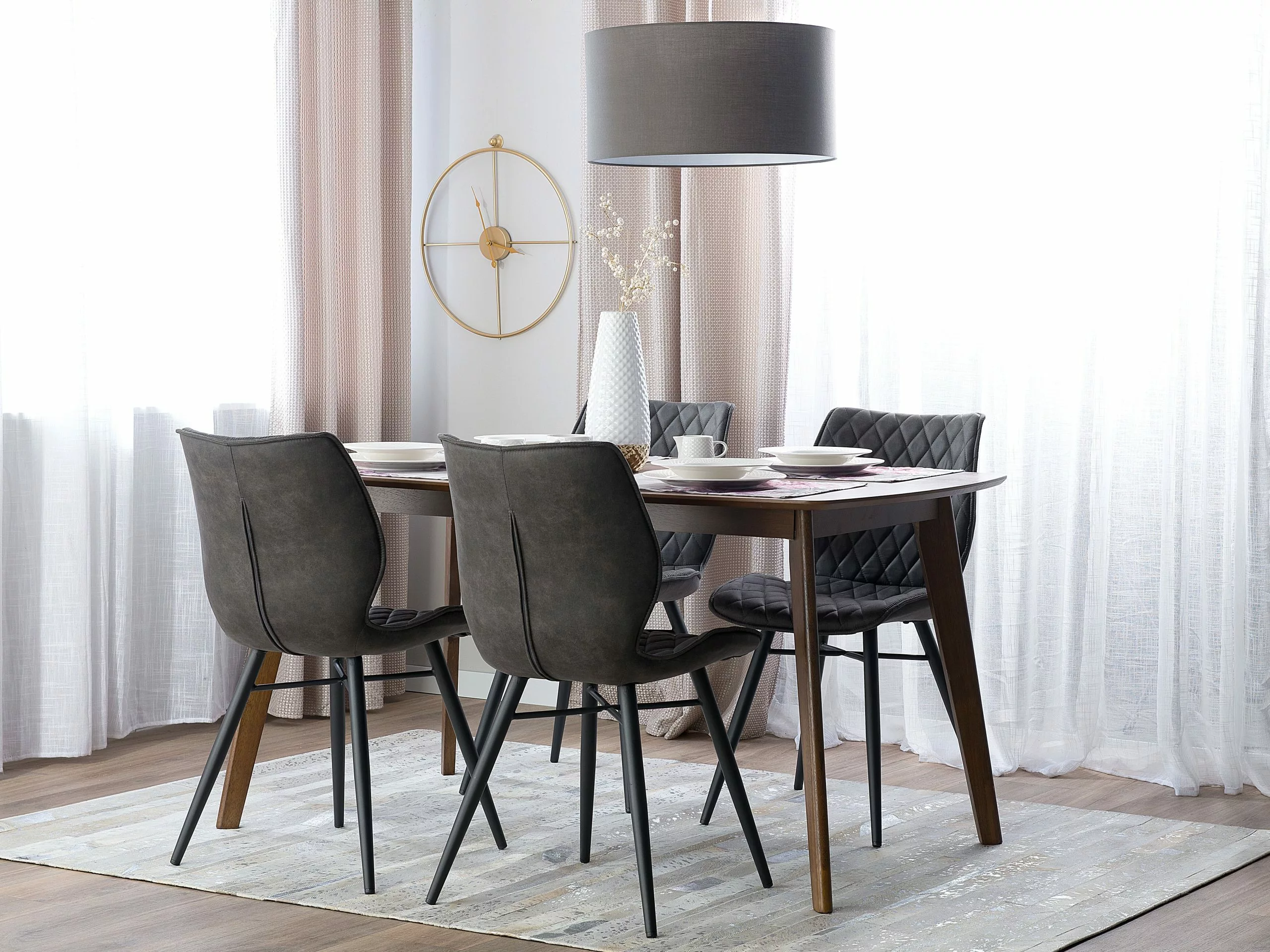 Beliani Conjunto De 2 Sillas De Comedor De Poliéster Gris/negro LISLE - Imagen 2