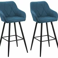 Beliani Conjunto De 2 Sillas De Bar De Poliéster Azul Turquesa/negro DARIEN