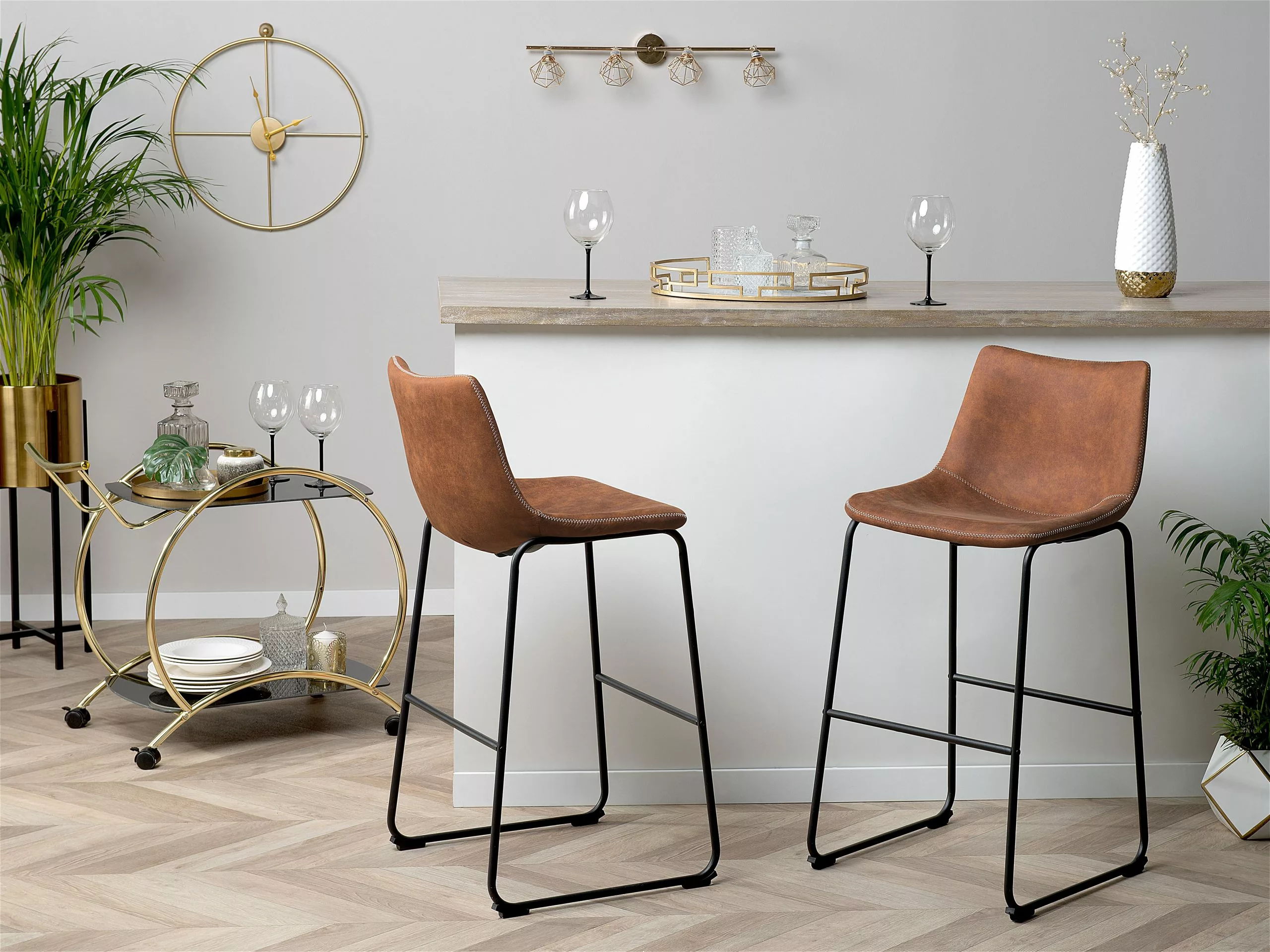 Beliani Conjunto De 2 Sillas De Bar De Poliéster Marrón Dorado/negro FRANKS 4 Beliani Conjunto De 2 Sillas De Bar De Poliéster Marrón Dorado/negro FRANKS - Imagen 2