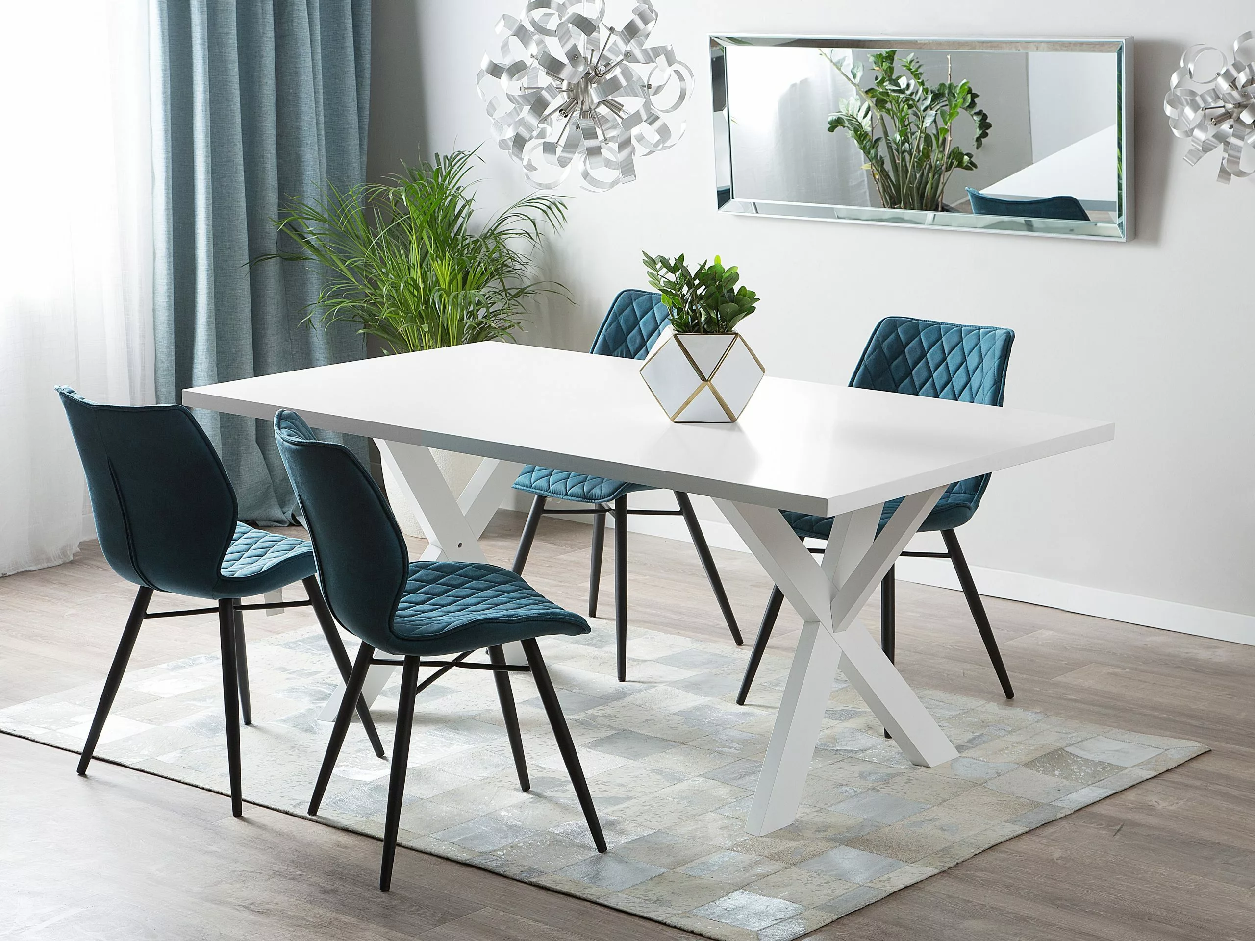 Beliani Conjunto De 2 Sillas De Comedor De Poliéster Azul Turquesa/negro LISLE 5 Beliani Conjunto De 2 Sillas De Comedor De Poliéster Azul Turquesa/negro LISLE - Imagen 3