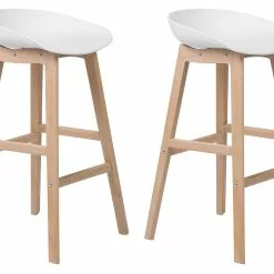 Beliani Conjunto De 2 Sillas De Bar Blanco/madera Clara MICCO