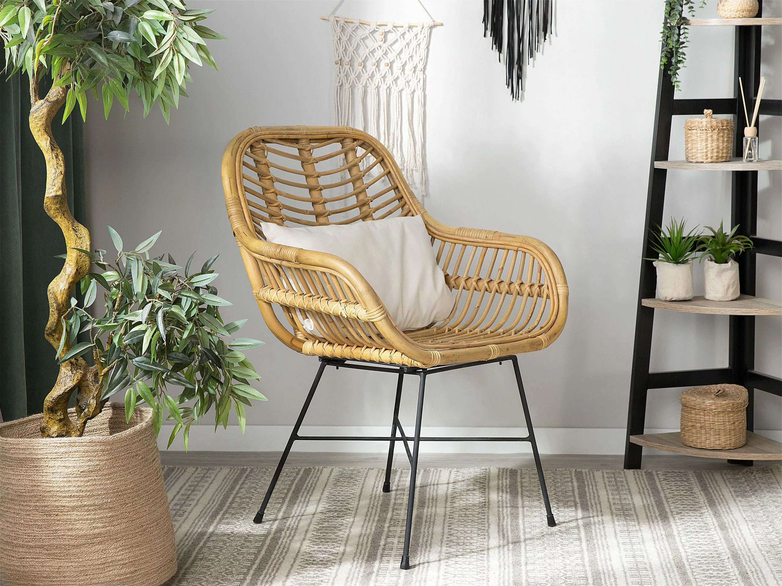 Beliani Silla De Comedor De Ratán Beige/natural/negro CANORA - Imagen 2