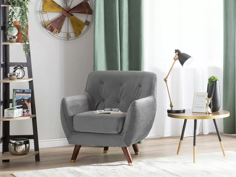 Beliani Sillón De Terciopelo Gris BODO - Imagen 2