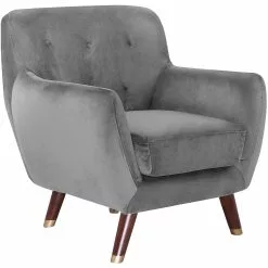 Beliani Sillón De Terciopelo Gris BODO