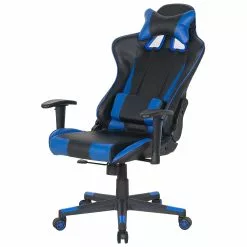 Beliani Silla De Oficina Reclinable De Piel Sintética Negro/azul Oscuro GAMER -Sillas Ventas undef src sa picid 738204 type whitesh image scaled