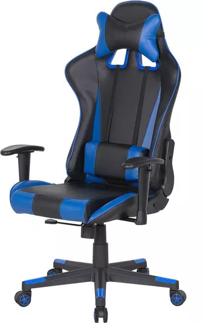 Beliani Silla De Oficina Reclinable De Piel Sintética Negro/azul Oscuro GAMER - Imagen 4