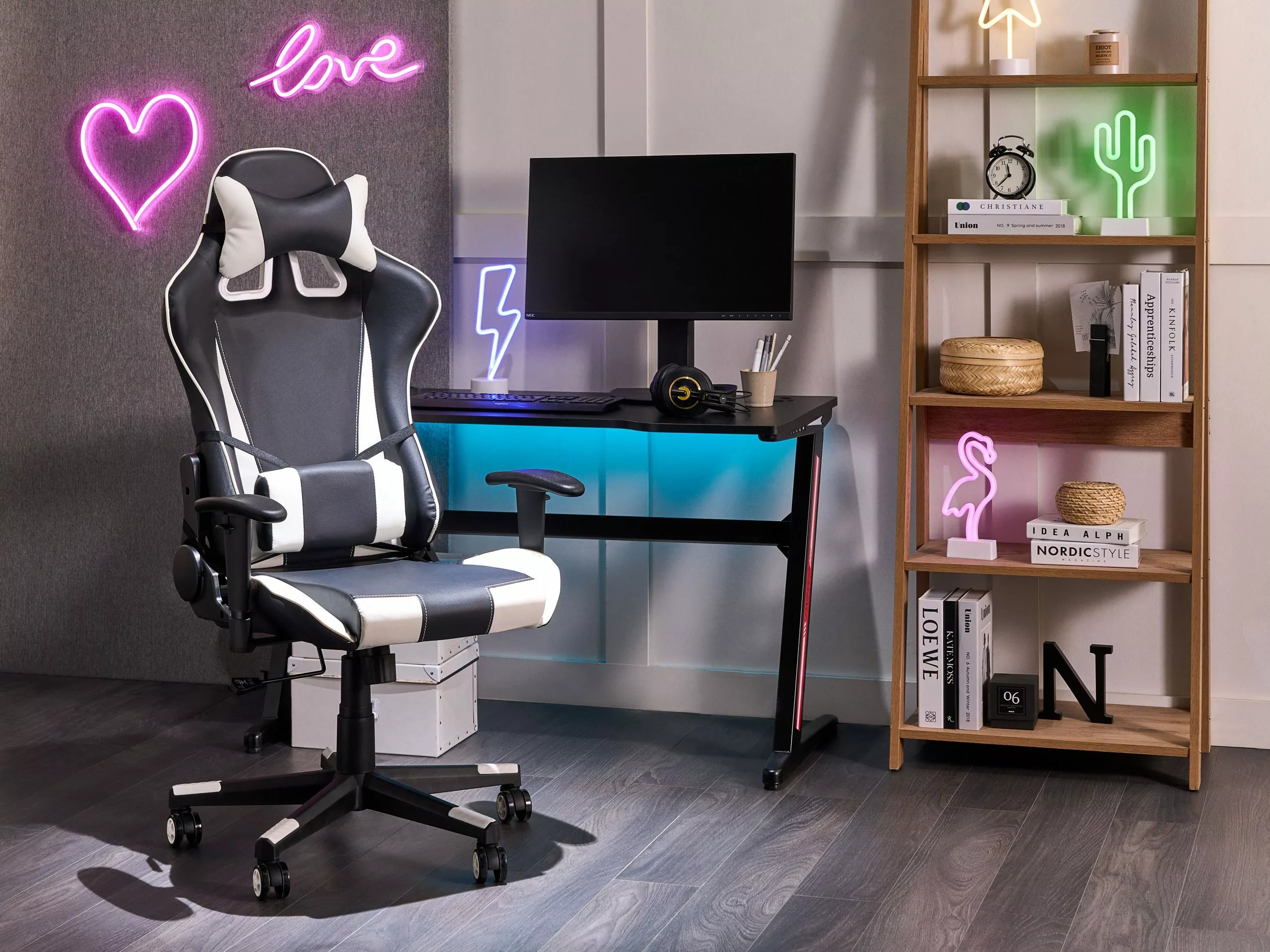 Beliani Silla De Oficina Reclinable De Piel Sintética Negro/blanco GAMER 4 Beliani Silla De Oficina Reclinable De Piel Sintética Negro/blanco GAMER - Imagen 2