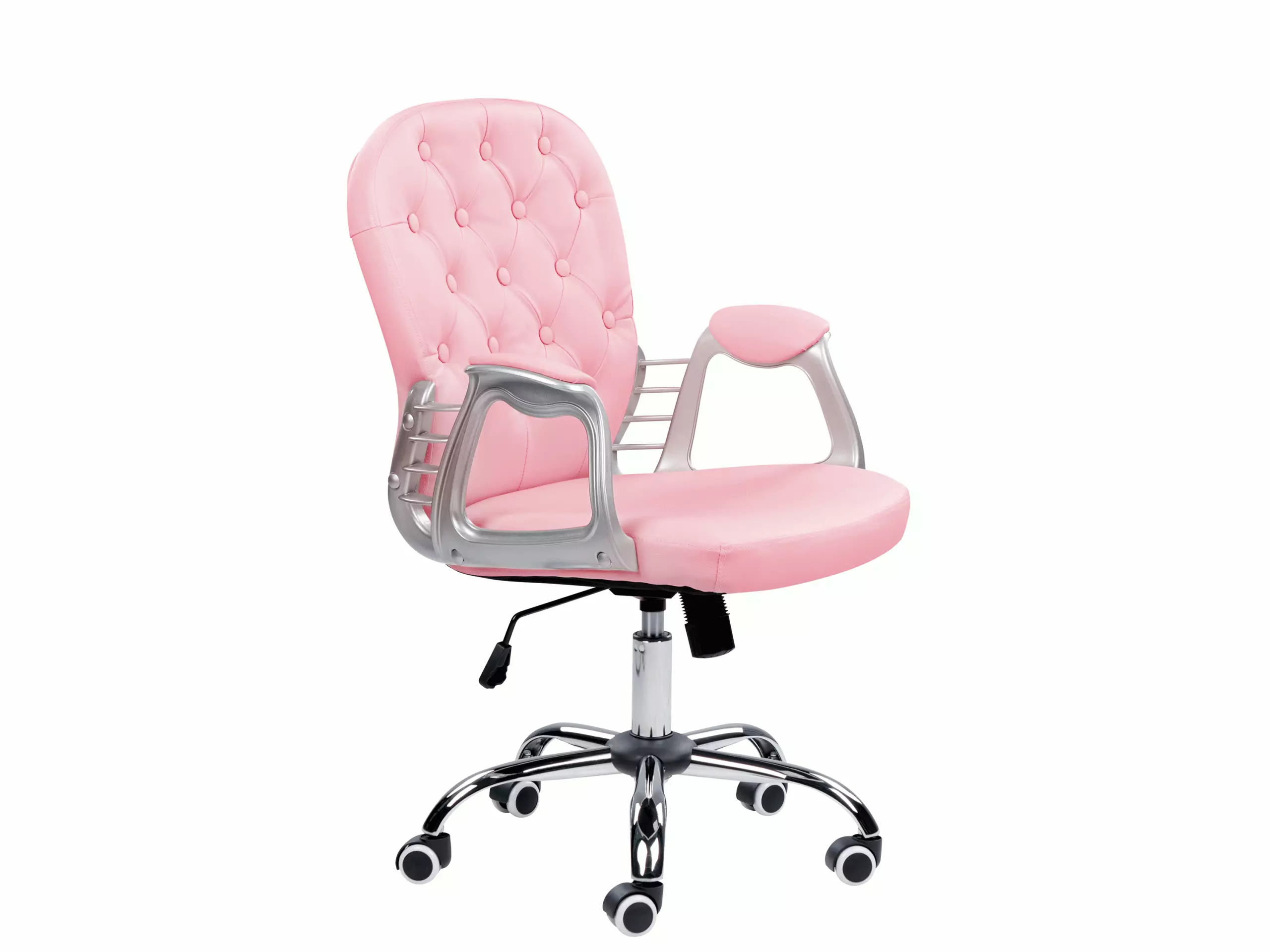 Beliani Silla De Oficina Reclinable De Piel Sintética Rosa/plateado/negro PRINCESS - Imagen 7