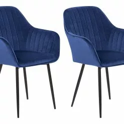 Beliani Conjunto De 2 Sillas De Comedor De Terciopelo Azul Marino/negro WELLSTON
