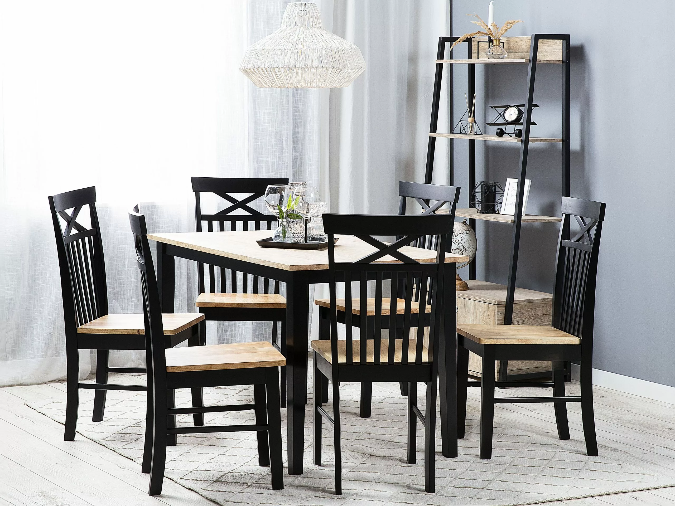 Beliani Conjunto De 2 Sillas De Comedor De Madera De Caucho Clara/negro HOUSTON 4 Beliani Conjunto De 2 Sillas De Comedor De Madera De Caucho Clara/negro HOUSTON - Imagen 2
