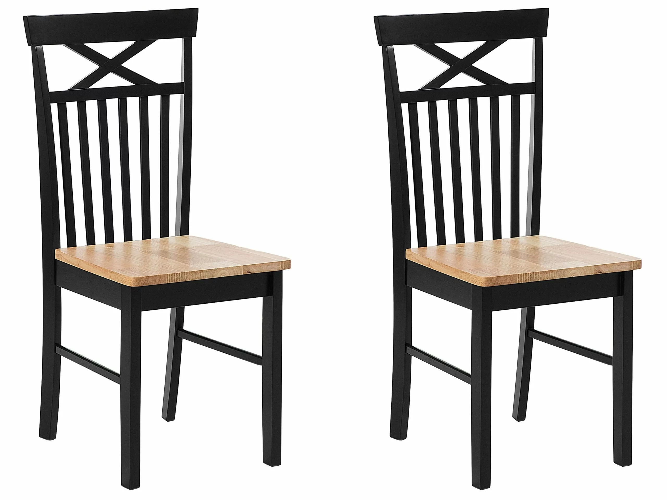 Beliani Conjunto De 2 Sillas De Comedor De Madera De Caucho Clara/negro HOUSTON 3 Beliani Conjunto De 2 Sillas De Comedor De Madera De Caucho Clara/negro HOUSTON