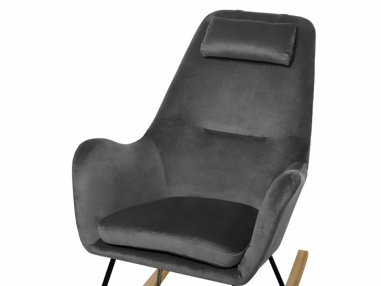 Beliani Silla Mecedora De Terciopelo Gris Oscuro/madera Clara/negro ARRIE - Imagen 5