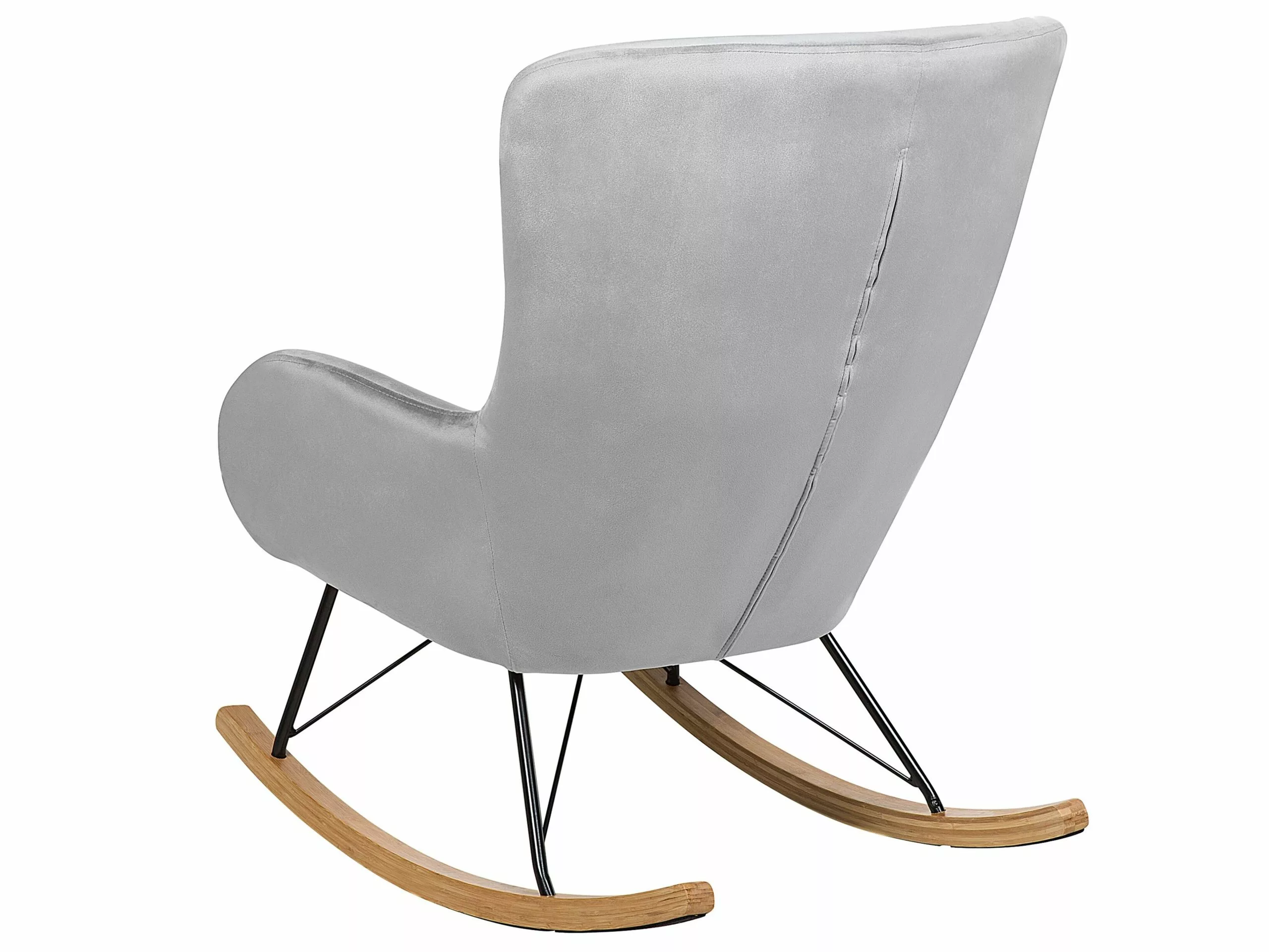 Beliani Silla Mecedora De Terciopelo Gris Claro/madera Clara/negro ELLAN - Imagen 7