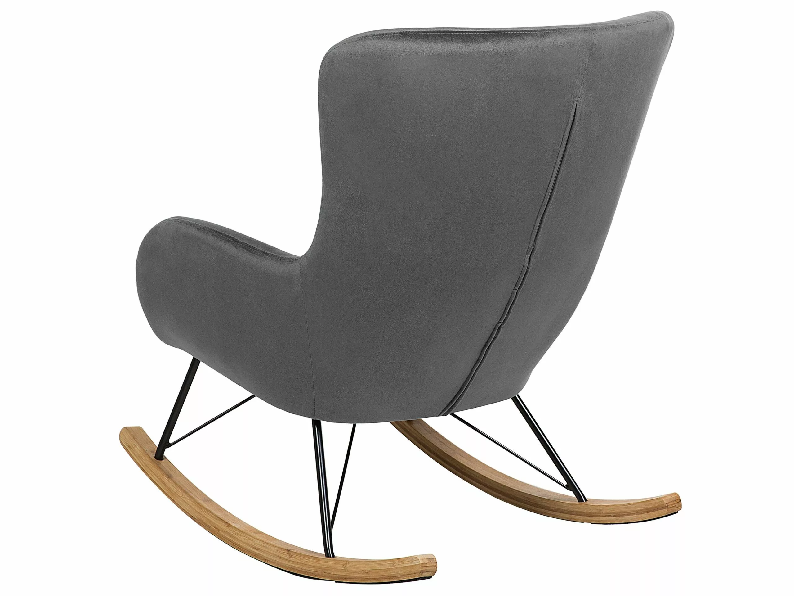 Beliani Silla Mecedora De Terciopelo Gris Oscuro/madera Clara/negro ELLAN - Imagen 4