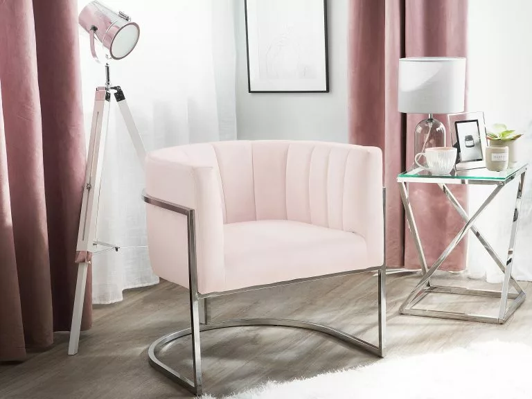 Beliani Sillón De Terciopelo Rosa LARVIK - Imagen 2