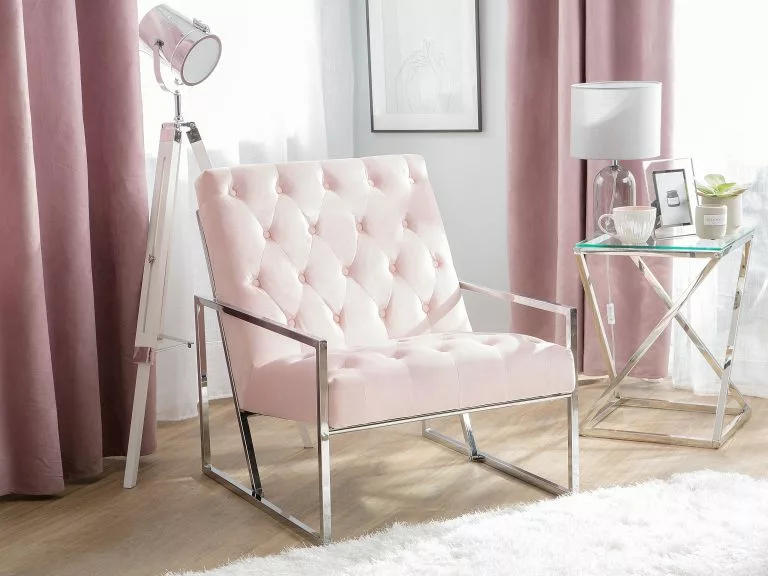 Beliani Sillón De Terciopelo Rosa HARSTAD 4 Beliani Sillón De Terciopelo Rosa HARSTAD - Imagen 2