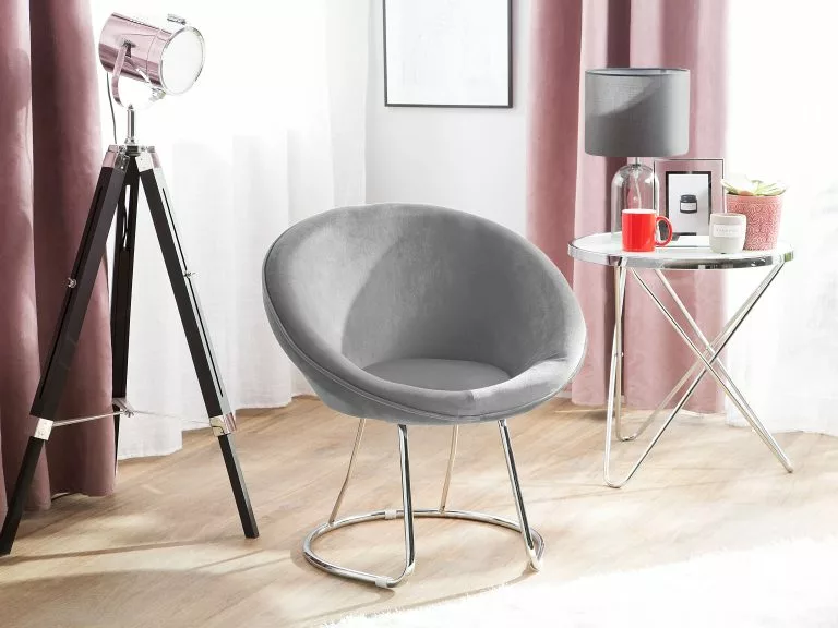 Beliani Silla De Terciopelo Gris FLOBY 4 Beliani Silla De Terciopelo Gris FLOBY - Imagen 2