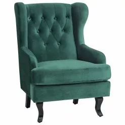 Beliani Sillón De Terciopelo Verde Oscuro/negro ALTA
