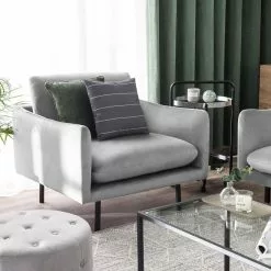 Beliani Sillón De Terciopelo Gris VINTERBRO -Sillas Ventas undef src sa picid 749565 type color image scaled