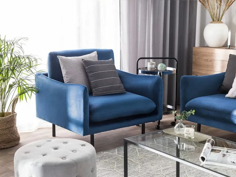 Beliani Sillón De Terciopelo Azul Oscuro VINTERBRO - Imagen 2
